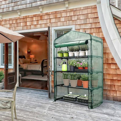 Worth Garden 50% Extra Wide Mini Greenhouse 4 Tier Portable Plant Green House 40in Wide -Sturdy Gardening Shelves with PE Cover & Roll-Up Zipper Door - Indoor & Outdoor Use - 19″W. x 40″L. x63″H.