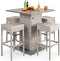 Best Choice Products 5-Piece Outdoor Wicker Bar Table Set for Patio, Poolside, Backyard w/Built-in Bottle Opener, Hidden Storage Shelf, Metal Tabletop, 4 Stools - Gray