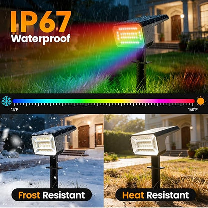 Fabrito Color Changing Solar Spot Lights Outdoor 8 Pack, [6+1 Lighting Modes] Auto On/Off RGB Spotlights, Waterproof Multicolor Landscape Lights for Garden, Tree, Halloween, Christmas