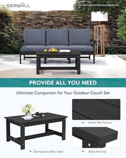 SERWALL HDPE Patio Sofa Set, 4-piece Sectional Outdoor Furniture Set, All Weather Outdoor Couch Set Patio Furniture Set for Deck, Lawn, Black Frame with Grey Cushion