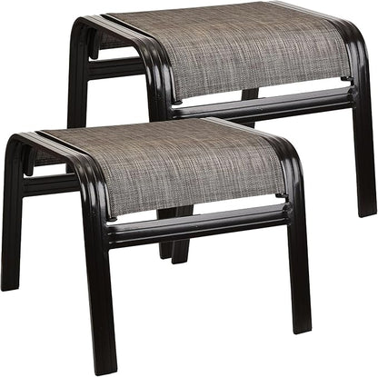 Outdoor Patio Ottoman Seat Textilene Portable Metal Footstool Portable Footrest Patio Chairs 2 Set New Brown