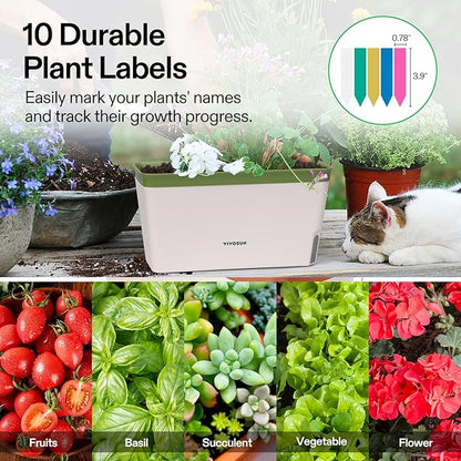 VIVOSUN Self-Watering Planters, 8-Pack 10.5 Inch Compact Rectangular Window Herb Planter Box with 10 PCS Plant Labels, Plant Container for Basil, Flowers, Succulents, Indoor & Outdoor