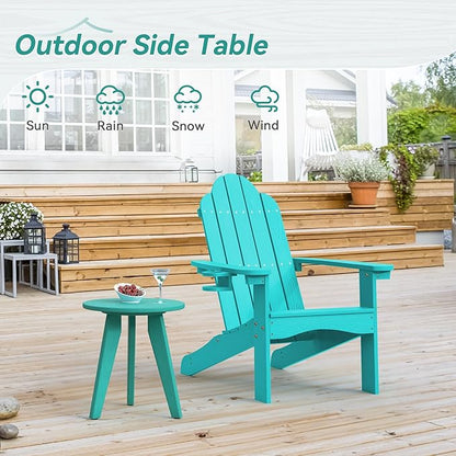 HDPS Outdoor Side Table, Small Round Side Table Weather-Resistant, Outdoor Side Tables for Patio, Porch, Deck, End Table for Plant Stand, Living Room, Bedroom, Turquoise
