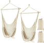 Barydat 2 Pcs Hanging Hammock Chair Boho Swing Chair Indoor Outdoor Cotton Rope Weaving Chair with 40 Inch Detachable Metal Bars for Backyard Living Room Bedroom Garden(Beige)
