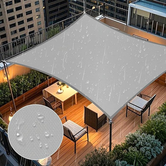 Artpuch Waterproof Sun Shade Sail, 10'x10' Light Grey Rectangular, UV Resistant Rain Canopy, Curved Edges Shade Cloth for Outdoor Patio, Deck, Yard