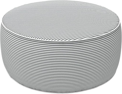 LVTXIII Indoor/Outdoor Inflatable Ottoman with Handle D21 x H9 Inch, Weather-Resistant Round Footstool Pouf for Patio Camping Living Room, Portable Footrest Extra Seating, Topanga Stripe Grey