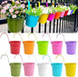 6 Inch Hanging Planters for Outdoor Plants, 10 Pack Metal Railing Planter, Rail Balcony Fence Flower Pot with Detachable Hooks, Colorful Garden Decor