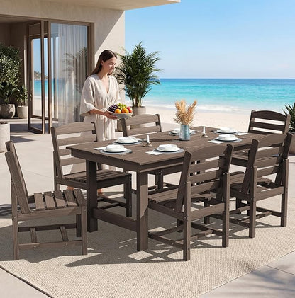 SERWALL Patio Dining Sets for 6 Person, HDPE Dining Set with 6 Armless Chairs, Coffee