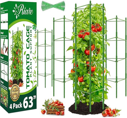 Riare 4 Pack 5.2 FT Tomato Cages for Garden- 63inches Heavy Duty Tomato Stakes and Supports, Adjustable Tall Tomato Plant Support Trellis for Pots, Raised Garden Bed, Climbing Vegetables Plants