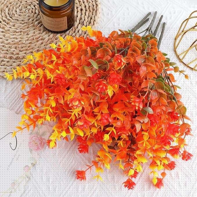 AGIRL 12 Bundles Artificial Fall Flowers Outdoor Indoor Decoration,No Fade Autumn Fake Plastic Plants with Eucalyptus Leaves,Faux Mums for Thanksgiving Garden Front Door Porch Patio Fall Decor