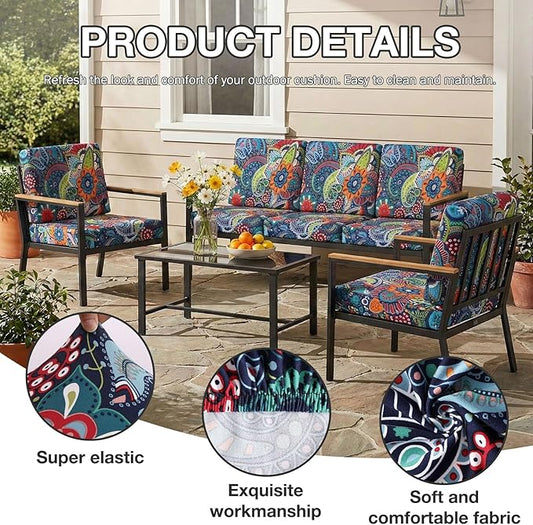 Cushion Covers, Paisley Stretch Patio Set, Non-Slip, Washable