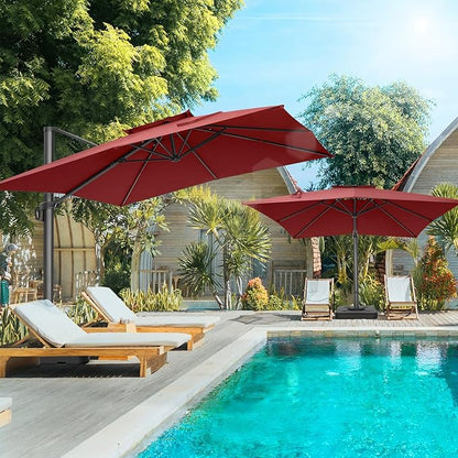 HOTEEL10x10ft Patio Umbrella Cantilever Umbrellas - Upgrade and Intensify - 360 Rotation and 5 Angles Adjustment - Aluminum Offset Pool Umbrella Outdoor Umbrellas for Patio Garden Pool