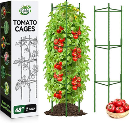 Halatool 2 Pack Tomato Cages for Garden,Up to 48in Adjustable Tomato Cage, Garden Stakes Tomato Trellis for Pots, Tomato Plant Support for Raised Garden Bed & Climbing Vegetables Flowers