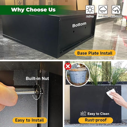 Galvanized Steel Metallic Heavy Planter for Outdoor Plants 24" x 12" x 24" Metal Rectangular Outdoor Planter Box Spliced Flower Box with Partitions for Outside,Indoor,Garden (Black, 24*12*24)