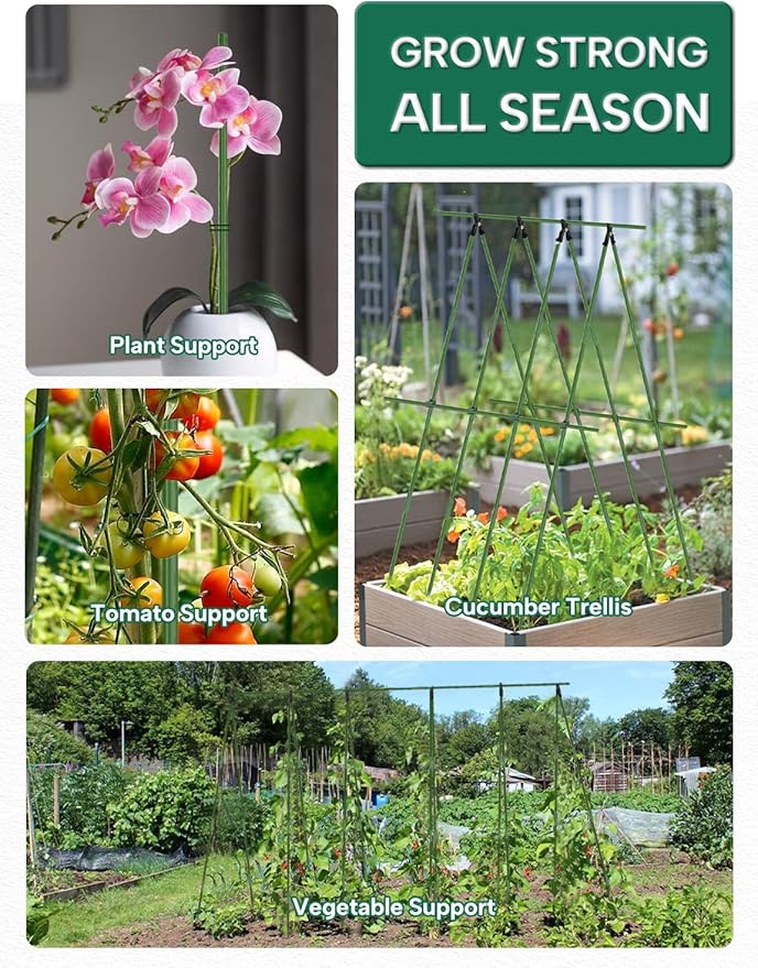 Breeze Touch Garden Trellis for Climbing Plants Outdoor, 40 Pack 17" Tomato Stakes Set with Clips & Connectors,Garden Plant Stakes, Tomato Frame, Cucumber Trellis for Raised Bed & Potted Plants