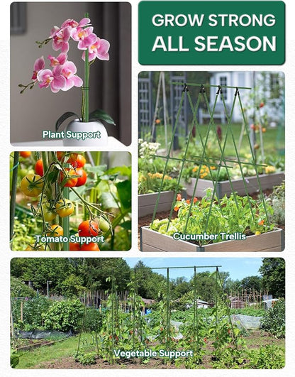 Breeze Touch Garden Trellis for Climbing Plants Outdoor, 20 Pack 17" Tomato Stakes Set with Clips & Connectors,Garden Plant Stakes, Tomato Frame, Cucumber Trellis for Raised Bed & Potted Plants