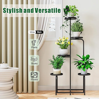 Plant Stand Indoor Outdoor 5 Tier Metal Plant Shelf for Multiple Plants Corner Flower Holders for Living Room Balcony Bedroom Patio Garden, Black (Black, 5-Tier)