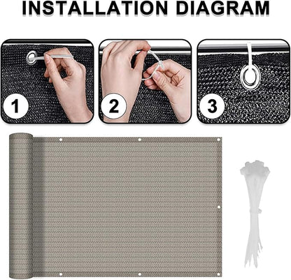 LOVE STORY Balcony Privacy Screen, 3'x10' Deck Shield Screen Fence Cover,UV Protection and Weather-Resistant, 3 FT Height for Deck, Patio, Backyard, Outdoor Pool, Porch, Railing, Beige-Grey