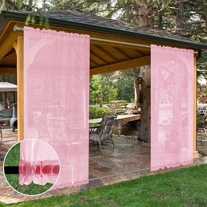 SpaceDresser Waterproof Outdoor Sheer Curtains for Patio - 4 Panels Rod Pocket Indoor Voile Sheer Curtain for Living Room,52W x 96L inch, Light Pink