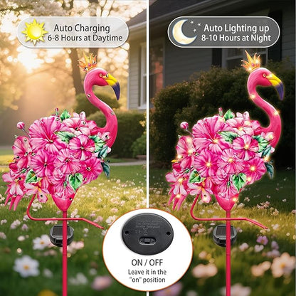 Hexagram Flamingo Yard Decor, Flamingo Solar Lights Outdoor with 2 Pack, Pink Metal Garden Solar Stake Lights, Outside Stakes Decorations for Patio Pathway Lawn