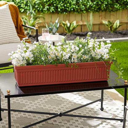 HC Companies 30 Inch Long Fluted Venetian Garden Window Container Planter Box for Indoor or Outdoor Flowers, Vegetables, or Succulents, Clay (3 Pack)