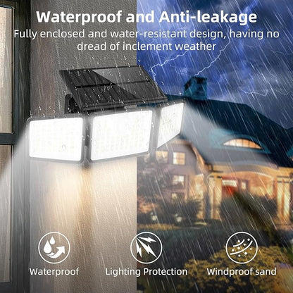 2500LM Solar Lights Outdoor with Motion Sensor,3 Head 270° Wide Angle Street Area Lights,IP65 Waterproof Security Lighting with 3 Modes(Non-Remote,1 Pcs)