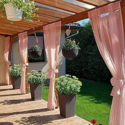 SpaceDresser Waterproof Outdoor Sheer Curtains for Patio - 2 Panels Rod Pocket Indoor Voile Sheer Curtain for Living Room,52W x 84L inch, Blush