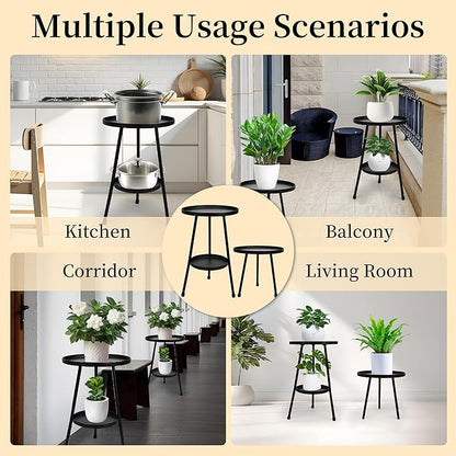 Metal Plant Stand, Plant Stand Indoor Outdoor, Metal Rustproof Flowers, Urban and Rustic Outdoor Plants Stands, Flower Pot Stand Suitable for Living Room, Balcony, Garden (Double Deck,Black)
