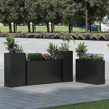 Galvanized Steel Metallic Heavy Planter for Outdoor Plants 24" x 12" x 24" Metal Rectangular Outdoor Planter Box Spliced Flower Box with Partitions for Outside,Indoor,Garden (Black, 24*12*24)
