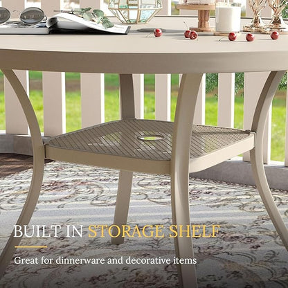 VICLLAX 7 Pieces Patio Dining Set, Outdoor Furniture Set Includes 47.2" Round Patio Table and 6 Patio Sling Chairs, Sandshell Color Tabletop and Fabric