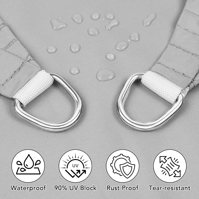 Artpuch Waterproof Sun Shade Sail, 12'x12' Light Grey Rectangular, UV Resistant Rain Canopy, Curved Edges Shade Cloth for Outdoor Patio, Deck, Yard (Customizable)