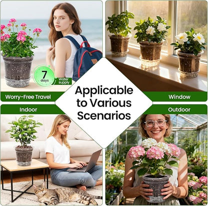 20 Pack 5 Inch Clear Self Watering Plant Pots with Bottom Water Tray & Watering Rope, Transparent Nursery Pots with Drainage for Seedlings, Herbs, and Houseplants