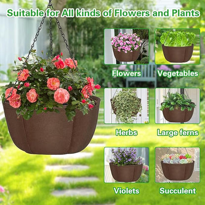 Hanging Baskets for Plants Outdoor, 12 Inch 3 Pack Hanging Planters for Outdoor Plants, Breathable Water-Draining, Hanging Pots for Plants Indoor with Chain Hanging Pot for Garden Porch Patio Balcony