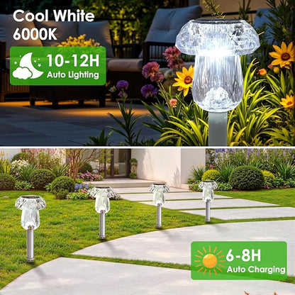 Mancra Solar Pathway Lights Outdoor, 8 Pack Mushroom Solar Lights Outdoor Waterproof Dusk to Dawn Solar Garden Lights for Yard Walkway Garden Decor, Cool White