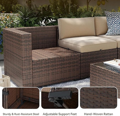 Aoxun Patio Furniture Sets, 7-Piece Outdoor Patio Furniture with Thick Cushions, Wicker Outdoor Conversation Set Sectional Sofa for Backyard, Poolside, Garden(Cream-Browm, 7 x 25.6 - Seats)