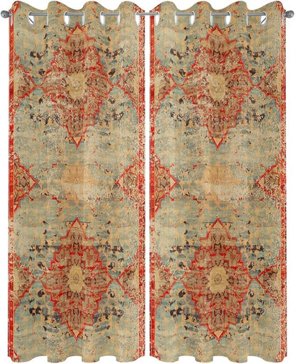 Boho Outdoor Curtains for Patio Waterproof, Grommet Privacy Curtain Drapes Weatherproof Outside Curtains for Porch GazeboPergola Cabana 2 Panel 54x108inch Rustic Bohemian Floral Tribal Orange