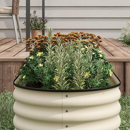 Outsunny 6.5' x 2' x 1.4' Galvanized Raised Garden Bed Kit, Outdoor Metal Elevated Planter Box with Safety Edging, Easy DIY Stock Tank for Growing Flowers, Herbs & Vegetables, Cream