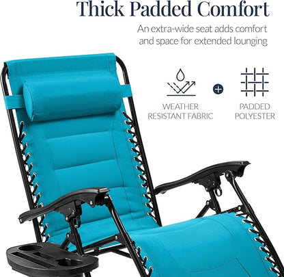 Best Choice Products Oversized Padded Zero Gravity Chair, Folding Outdoor Patio Recliner, XL Anti Gravity Lounger for Backyard w/Headrest, Cup Holder, Side Tray, Polyester Mesh - Aqua Blue