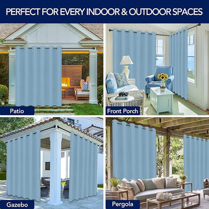 PureFit Outdoor Curtains for Patio Waterproof Weatherproof, UV and Fade Resistant Outside Curtains for Gazebo, Front Porch, Pergola, Sun Blocking Privacy Curtain, 120W x 95L inch, 1 Panel, Sky Blue