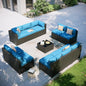 Aoxun Patio Furniture Set, 11 Piece Outdoor Sectional Sofas with Waterproof Cover, 10 Seats Wicker Rattan Outdoor Furniture Patio Conversation Set for Backyard, Garden Peacock Blue