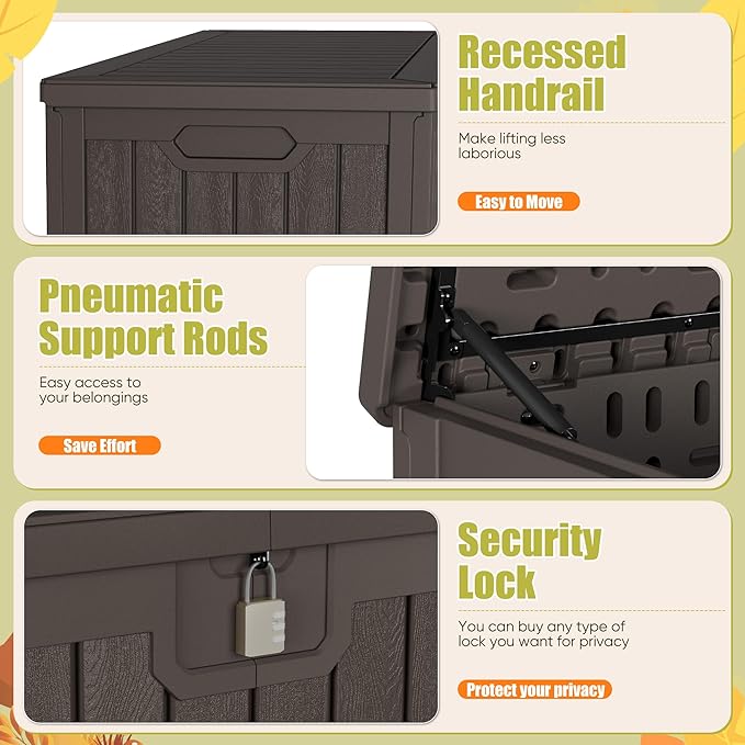 Deck Box, 240 Gallon Lockable Outdoor Storage in Brown