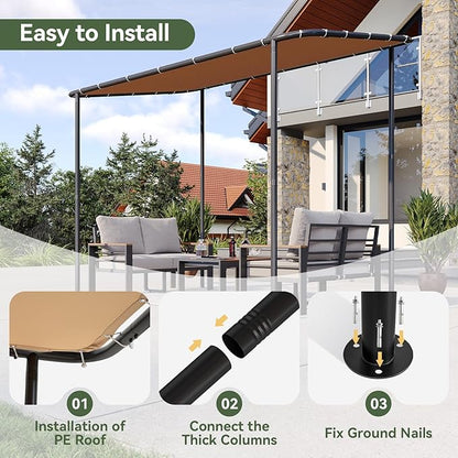 Aoxun 10x6 Lean to Gazebo Outdoor Pergola with Water Resistant & UV-Resistant, Wall-Mounted Canopy Sloped Roof Awning for Patio Backyard, Deck, or Garden Khaki