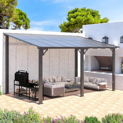 AECOJOY 14' x 8' Gazebo Outdoor Pergola for Patio, 8x14 Hard Top Lean to Gazebo Shelter Pergolas and Gazebos Clearance with Patio Roof, Large Wall-Mounted Heavy Duty Awnings for Decks, Backyard