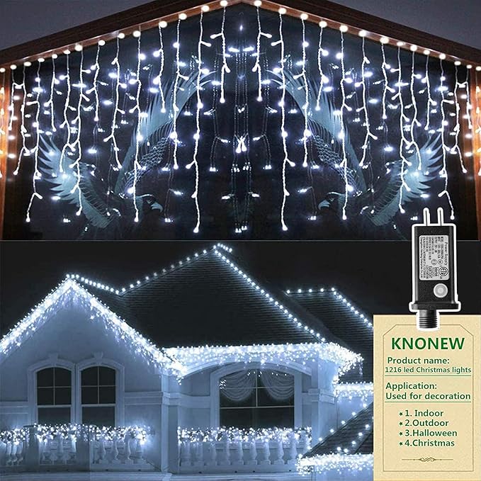 String Lights 100ft, 1216 LED Cool White, 8 Lighting Modes, IP44 Outdoor