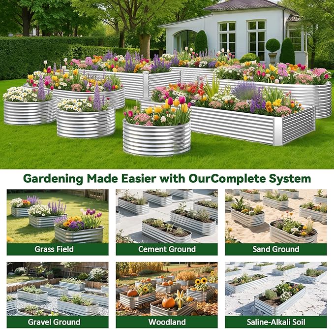4 Pack 3x3FT Round Raised Beds for Gardening, Corrugated Galvanized Steel Raised Garden Bed, Outdoor Metal Above Ground Garden Bed for Vegetables and Flowers-3x3FTx10Inch
