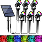 T-SUNUS RGB Solar Spot Lights Christmas Outdoor 6-in-1, Color Changing Landscape Spotlights Pond Lighting Waterproof IP65 9.8ft Cable for Tree Patio Pathway Yard Garden Wall Flag Halloween Holiday