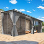 AECOJOY 20' x 8' Outdoor Gazebo Pergola with Curtains and Netting, 8'x20' Large Wall-Mounted Hardtop Lean to Gazebo Shelter Pergolas and Gazebos Clearance with Patio Roof, Heavy Duty Metal Awnings
