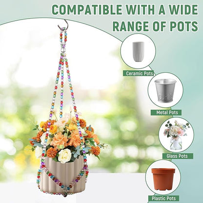 1Pack Glass Beaded Plant Hanger Indoor,Rainbows Hanging Planters for Outdoor Plants,Colored Macrame Plant Hanger,Boho Handmade Farmhouse Rustic Decor,17 Inch(Pot Not Included)