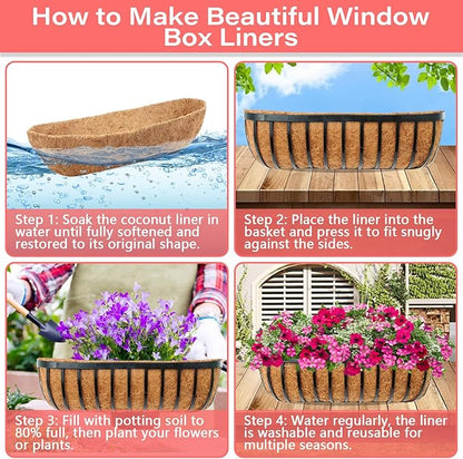 Legigo 2 Pack Trough Coco Liner for Planters- 24 Inch Window Box Liners Coconut Coir Basket Liners, Planter Box Coconut Liner for Window Flower Box Pots, Fence Trough Planter, Wall Planter Basket
