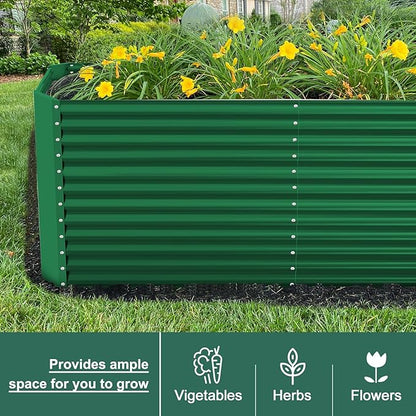 Land Guard 8x4x3ft Rectangular Galvanized Raised Garden Beds, Large-Capacity Metal Planter Box Outdoor, Durable Deep Raised Garden Bed 3ft Tall, Raised Beds for Gardening Vegetables, Forest Green